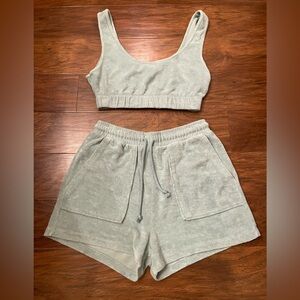 Zara Terez Light Sage Terry Cloth Lounge Shorts Set